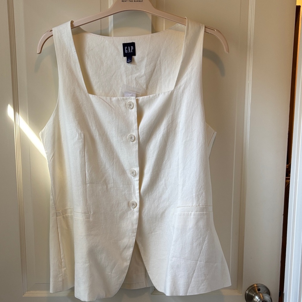GAP square neck button down vest linen L NWT